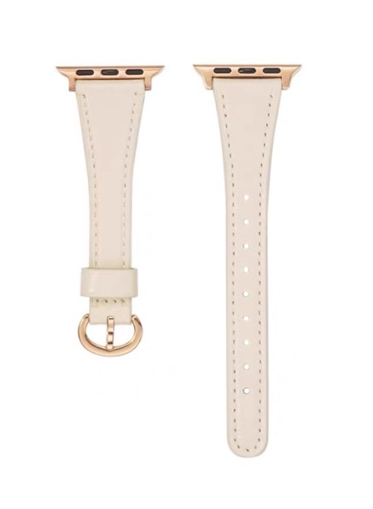 Leather Strap iwatch Replacement Strap Beige Suitable For iwatch 10 【46mm】 - Image 1